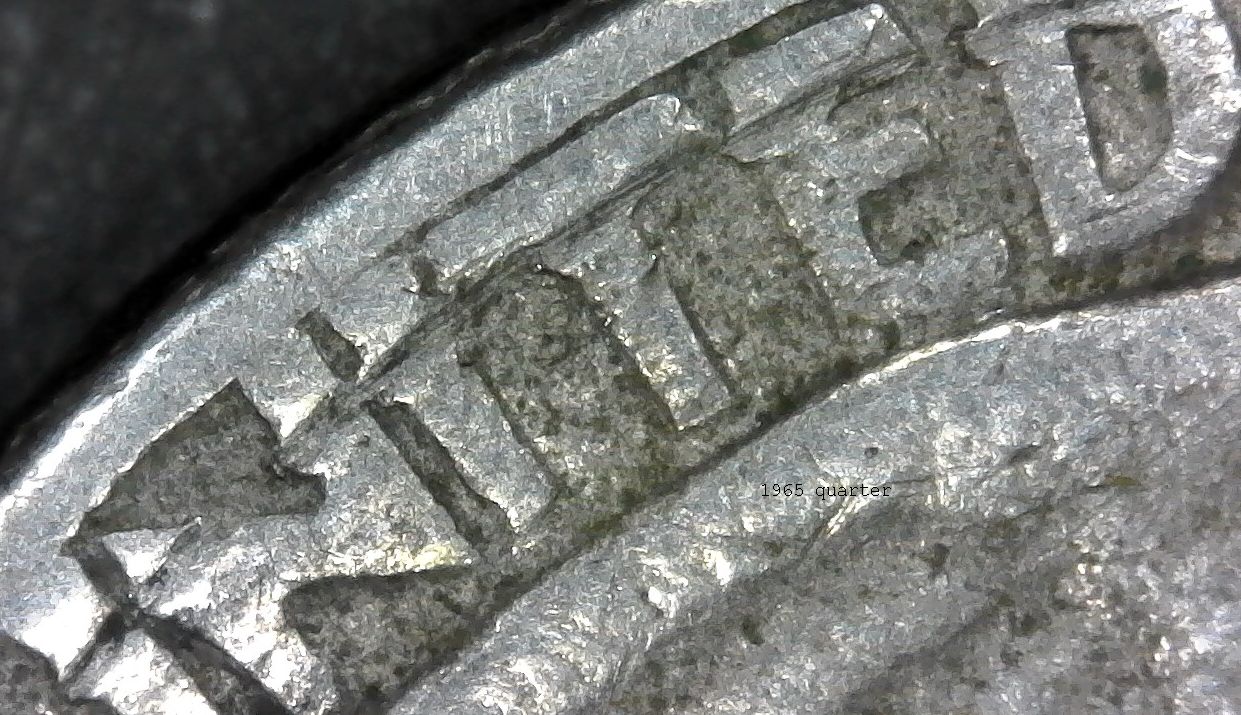 Two-1940-One-1949-Nickles-And-A-1965-Quarter-With-Circular-Damage.